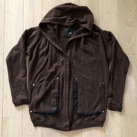 Aritzia Wilfred Free Rousseau Zip Hooded Sweatshirt Snaps in Brown Size L - Picture 1 of 11